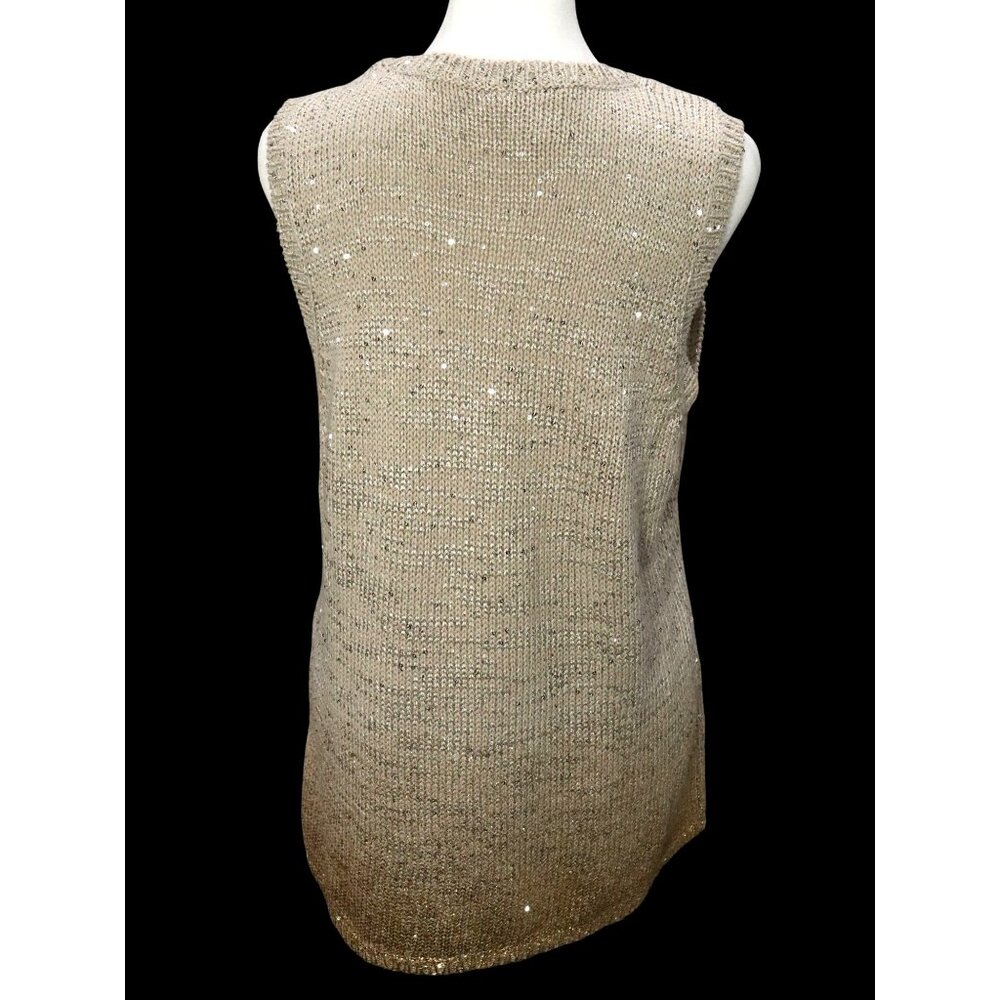 Chico's Beige and Gold Ombre Sequin Sweater Cardigan Sz 3 and Sweater Tank Sz 2 - Picture 7 of 7